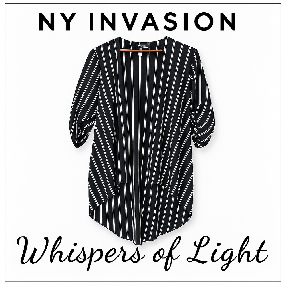 OS Striped Open Front High-Low Cardigan | NY Invasion Drape Kimono - Picture 2 of 9